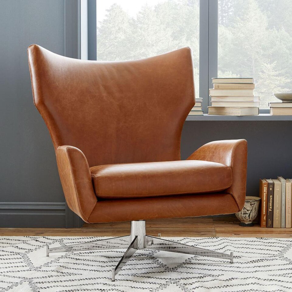 Hemming Leather Swivel Armchair West Elm Australia